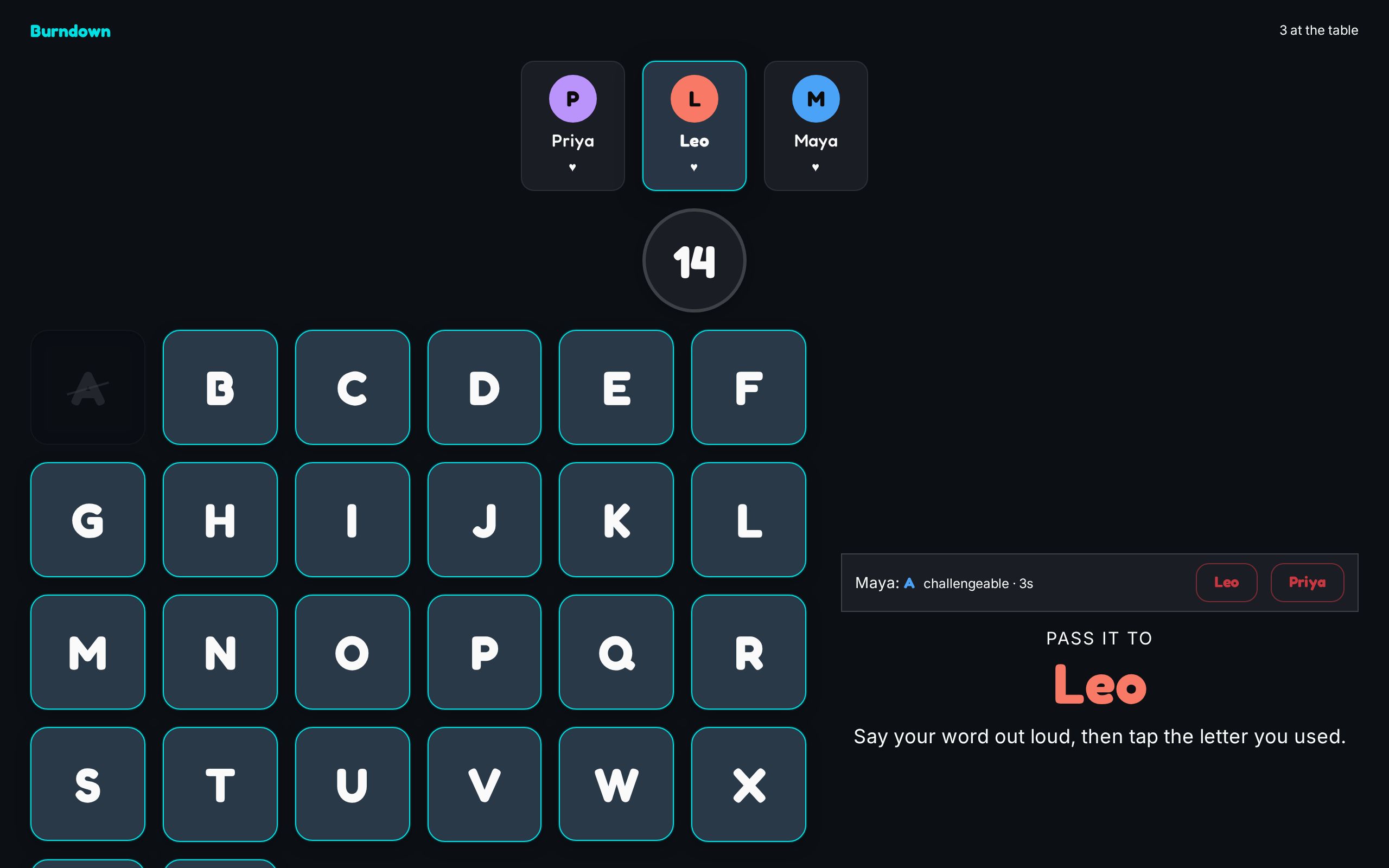 Burndown — letter burning word duel